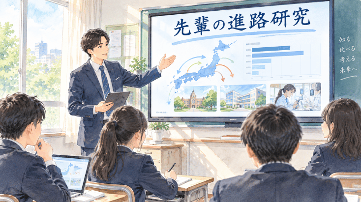 高校進路指導の授業、先輩の進路研究カード全国版